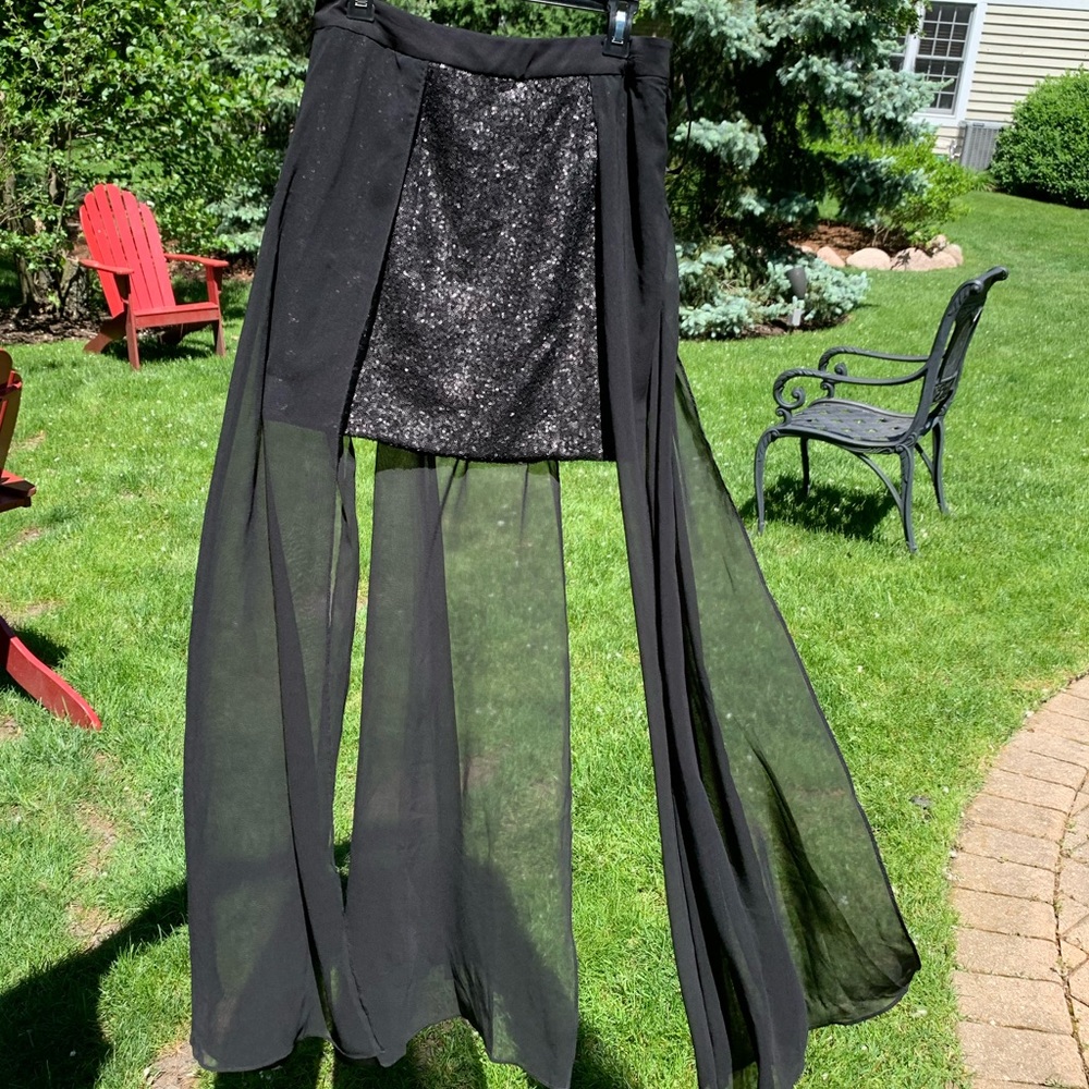 Akira Sequin Mini Skirt with Long Chiffon Pieces